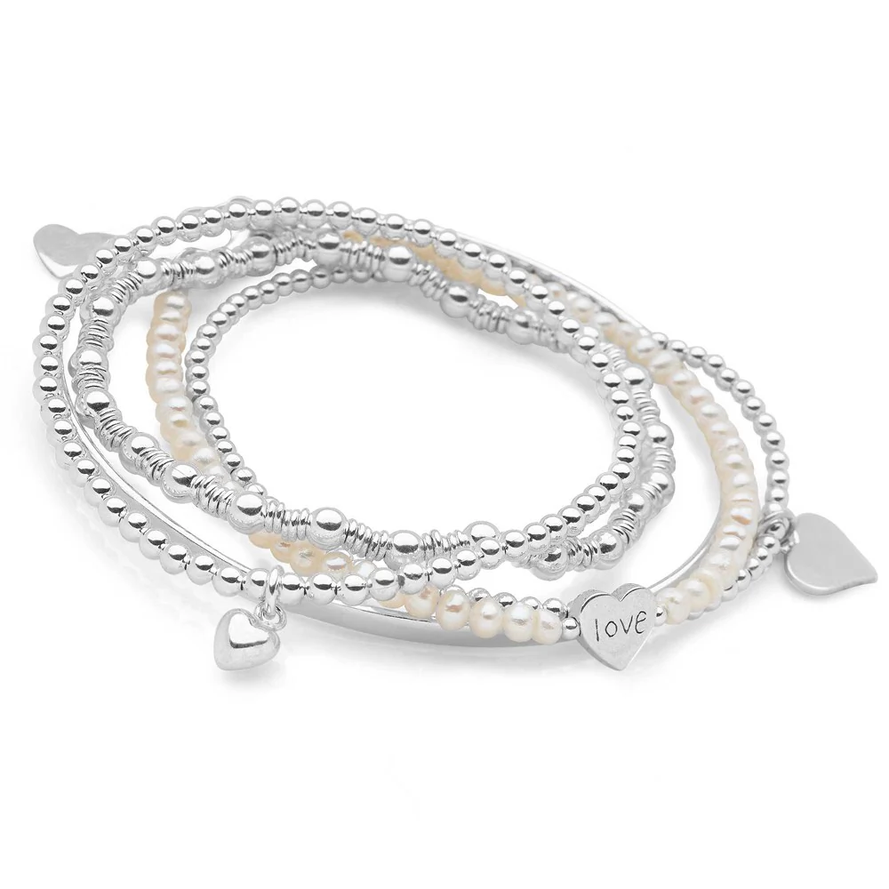 Love Hearts Bracelet Stack (White Pearl)