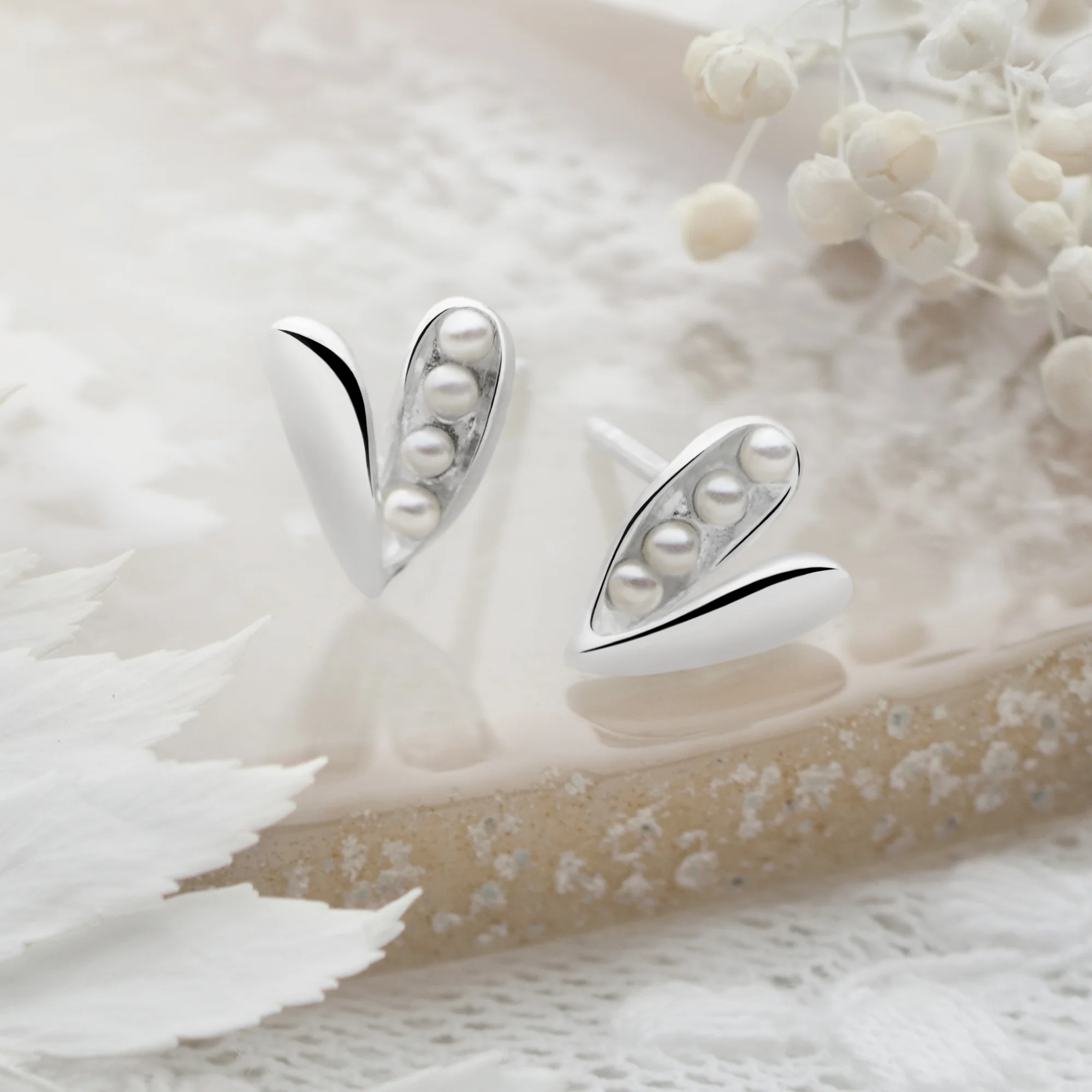 Pearls in a Pod Heart Studs - Image 2