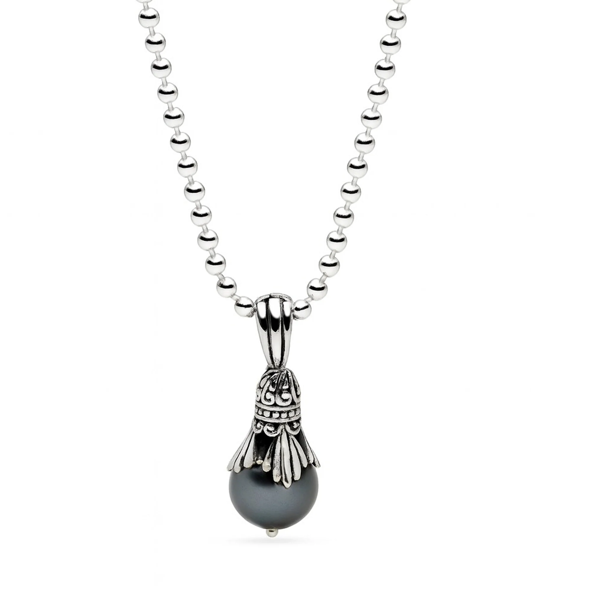 Pendulum Pearl Pendant (Black) 65cm Ball Chain - Image 3