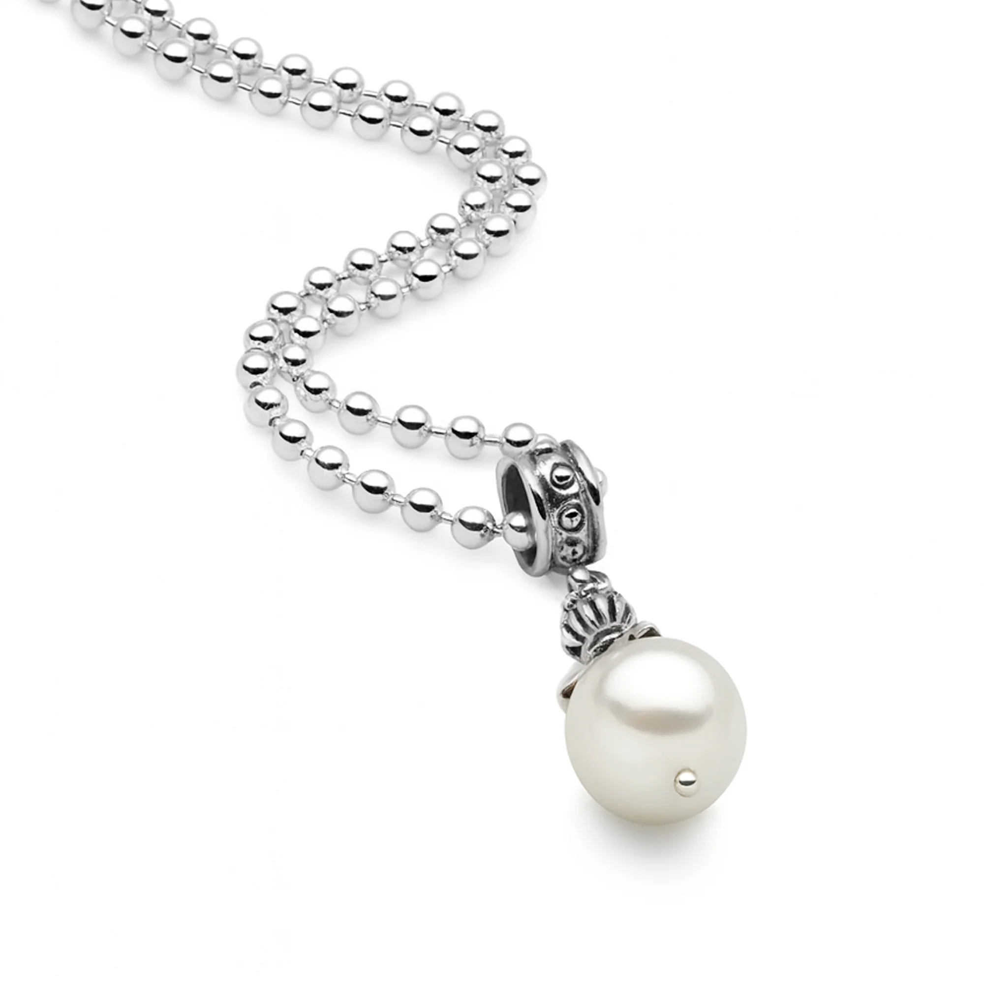 Pendulum Pearl Pendant (White) 65cm Ball Chain