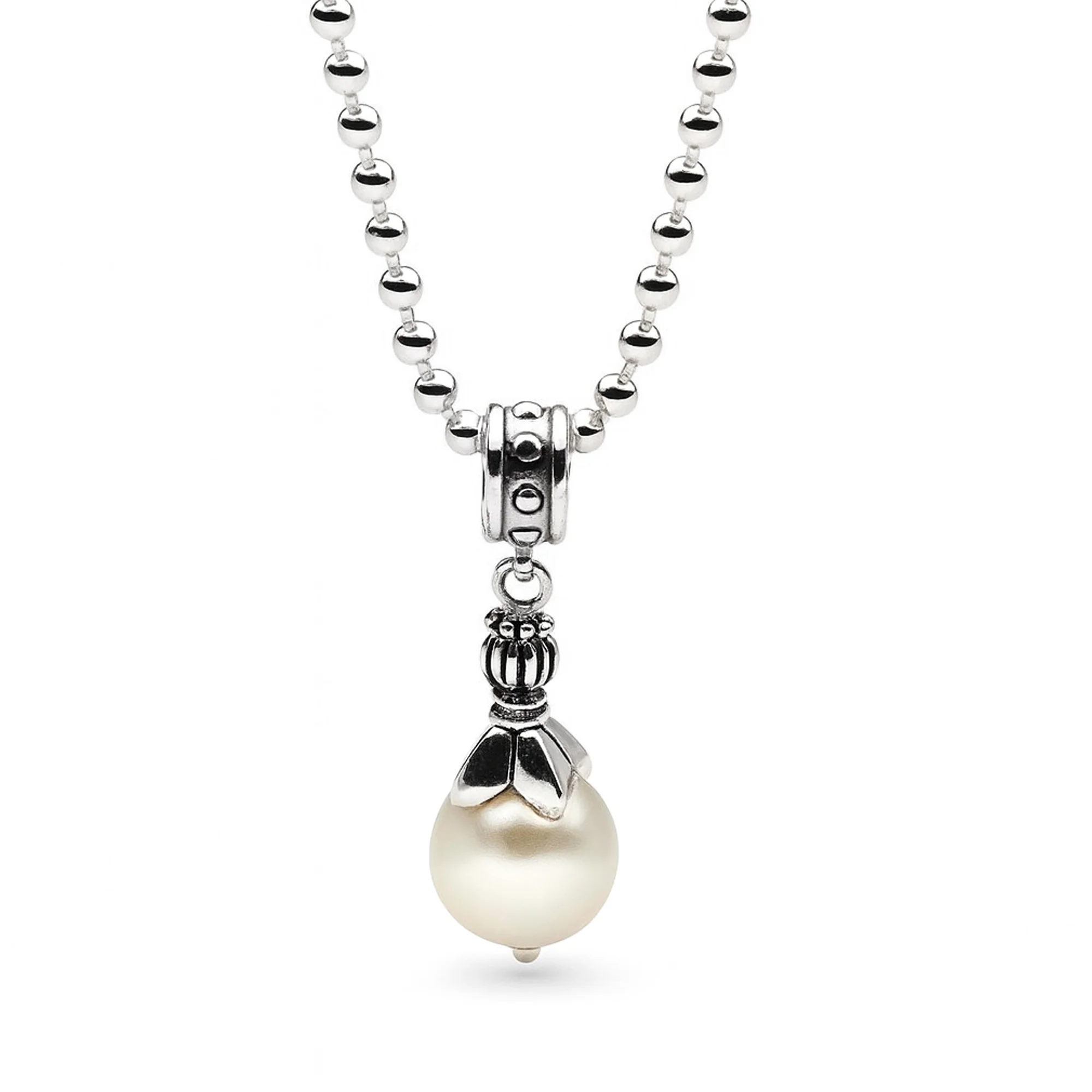 Pendulum Pearl Pendant (White) 65cm Ball Chain - Image 3