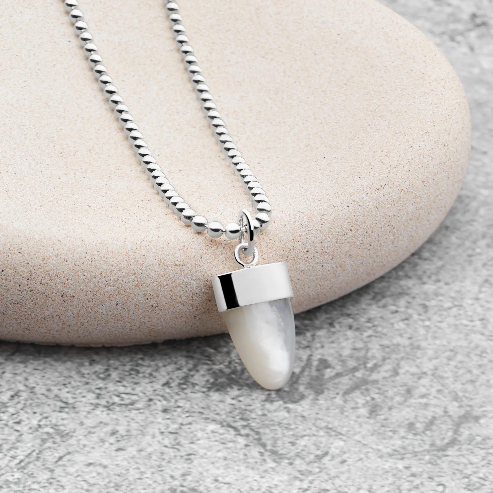 Shark Tooth Pendant (Mother of Pearl)  65cm Ball Chain - Image 2
